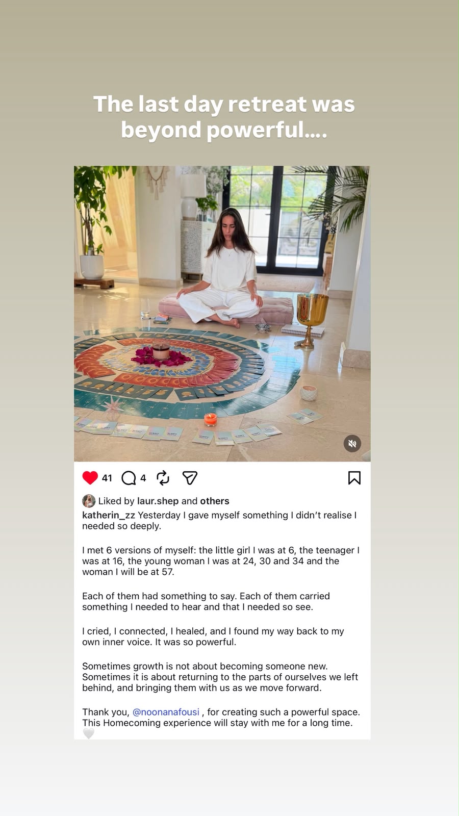 Instagram testimonial from a past Homecoming retreat guest sharing her experience